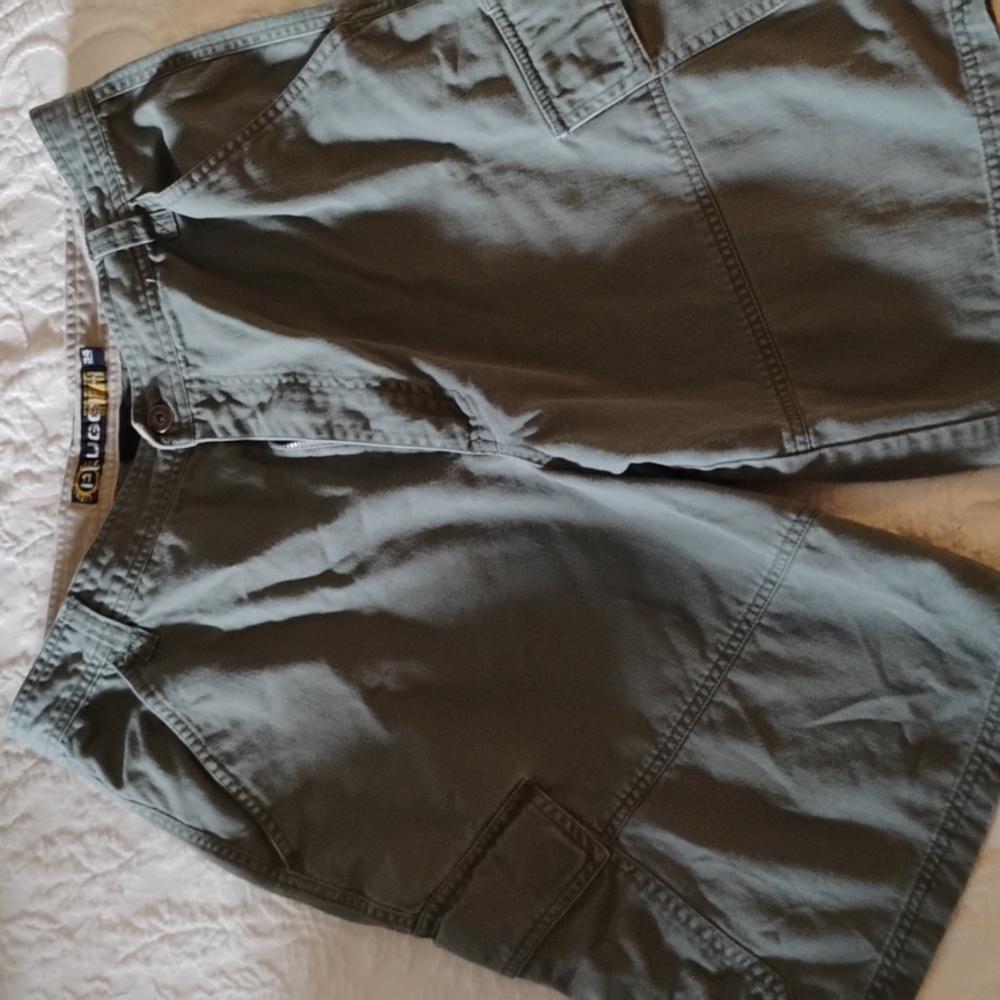 Cargo Shorts Mens 34 Green Cotton Outdoor Pockets Y2K Gorpcore Utility Casual